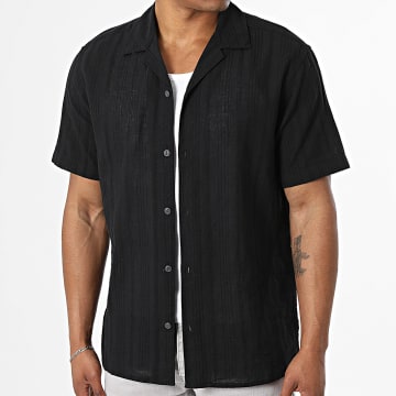 Jack And Jones - Camisa de Manga Curta Listrada Efeito Linho Summer Preto