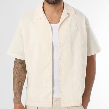 Lacoste - Hemd Kurzarm Gestreift Stick-Logo Krokodil Ton-in-Ton Beige