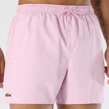 Lacoste - Pantalón Corto de baño Logo Bordado Cocodrilo Violeta