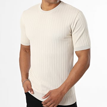 Mackten - Ribbed Knit T-Shirts O12 Beige