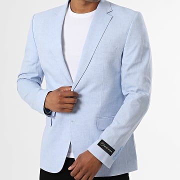 Mackten - Veste Blazer Slim Lin Bleu Clair Chiné