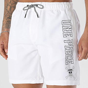 One Piece - Pantalón Corto de Baño Outline Blanco Negro