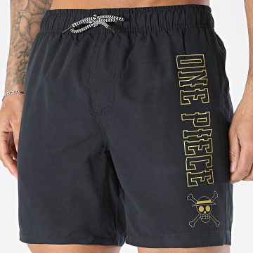 One Piece - Pantalón Corto de Baño Outline Negro Oro