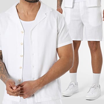 Frilivin - Completo Camicia Maniche Corte E Pantaloncino Da Jogging 526 Bianco