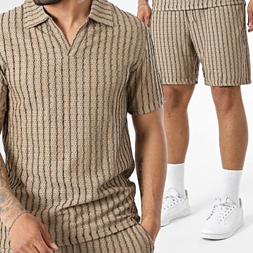 MTX - Set Polo Kurzarm und Jogging-Short Durchbrochen Gestreift 063 Kamel