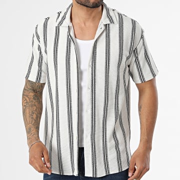 MTX - Camicia Maniche Corte A Righe 663 Beige Chiaro Nero