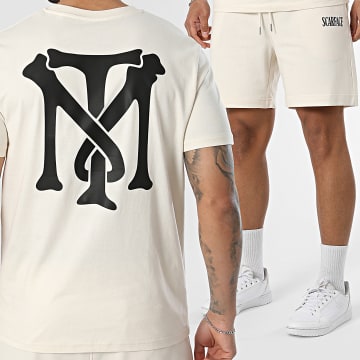 Scarface - Completo T-Shirt E Pantaloncino Da Jogging Big Logo Back Beige Nero