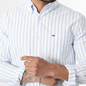 Tommy Jeans - Overhemden Lange Mouwen Gestreept Regular Fit Stripe Oxford 2790 Wit Lichtblauw