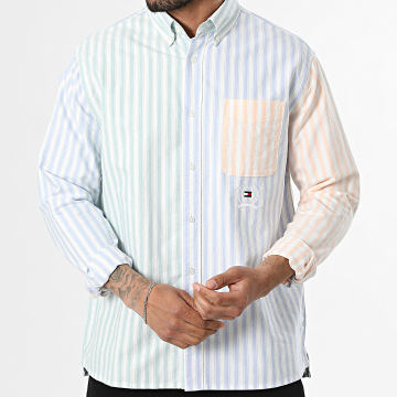 Tommy Jeans - Overhemden Lange Mouwen Relaxed Fit Oxford Fun Stripe 2788 Groen Blauw Oranje