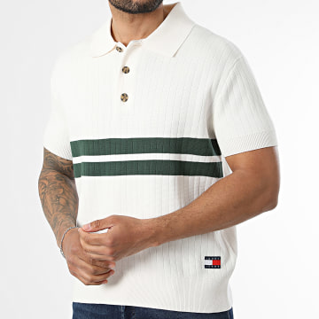 Tommy Jeans - Polo Manches Courtes Maille Knitted 3018 Beige Vert