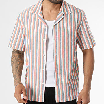 MTX - Chemise Manches Courtes A Rayures Effet Lin 173 Blanc Orange Bleu Marine