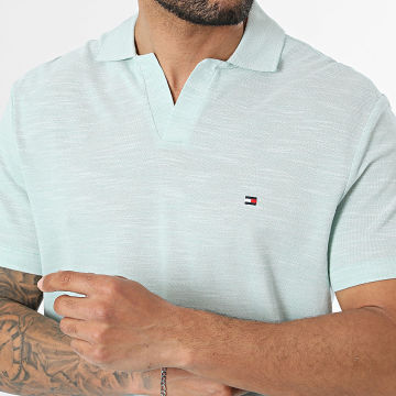 Tommy Hilfiger - Polo Manches Courtes Col V Slub Oxford Pique 8482 Vert Chiné