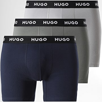 HUGO - Pack di 3 Boxer 50532613 Grigio Verde Kaki Blu Marino Nero