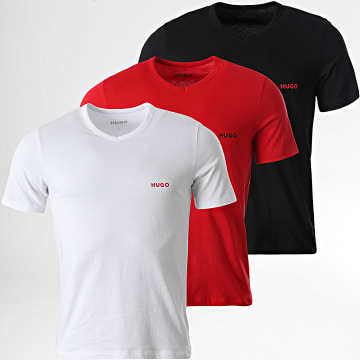 HUGO - Pack di 3 T-Shirts Scollo a V 50566316 Bianco Rosso Nero