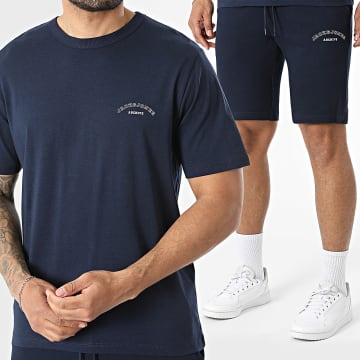 Jack And Jones - Ensemble Tee Shirt Et Short Jogging College Logo Bleu Marine