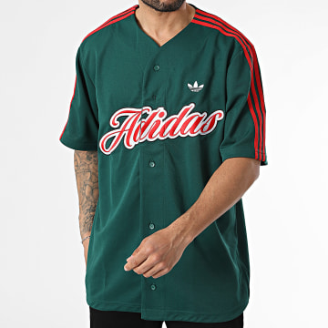 Adidas Originals - Baseball Jersey V-Hals Met Strepen Jersey KE2245 Flessengroen
