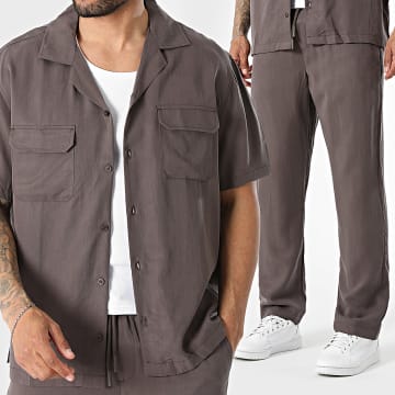 KZR - Conjunto Camisa Manga Curta E Calça Chino 218 Castanho
