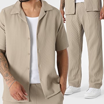 KZR - Conjunto Camisa De Mangas Curtas E Calça De Treino Rib 283 Bege
