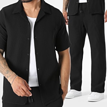 KZR - Conjunto Camisa Manga Curta E Calça de fato de treino Rib 283 Preto