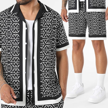 LBO - Conjunto Camisa Manga Corta Y Pantalón Corto de chándal Estampado 2738 Negro Blanco