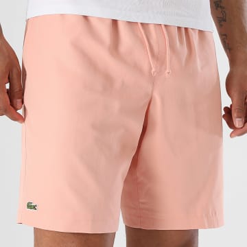 Lacoste - Pantalón Corto de chándal Diamantado Logo Bordado Cocodrilo Naranja Claro