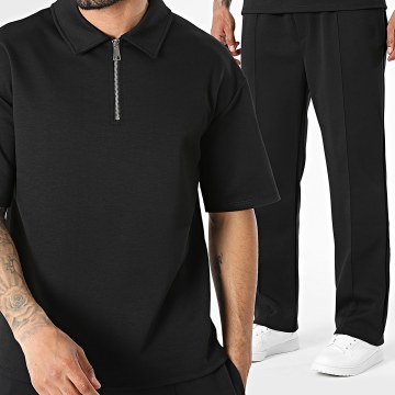 Uniplay - Ensemble Polo Manches Courtes Col Zippé Et Pantalon Jogging 226 Noir