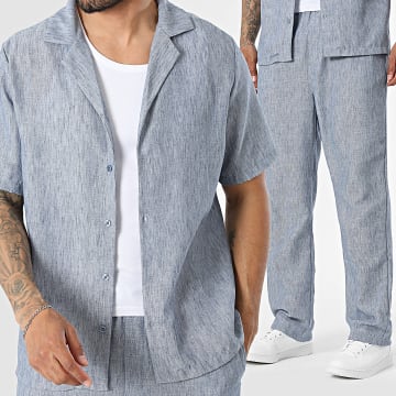 Uniplay - Ensemble Chemise Manches Courtes Et Pantalon Habillé 225 Bleu Marine Chiné