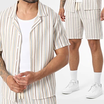 Uniplay - Tracksuit Short Sleeve Shirt And Striped Jogger Short 179 Beige Camel White Blue