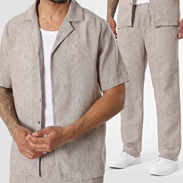 Uniplay - Ensemble Chemise Manches Courtes Et Pantalon Habillé 225 Marron Clair Chiné