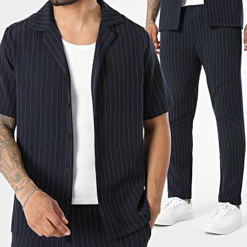 Uniplay - Ensemble Chemise Manches Courtes Et Pantalon Habillé A Rayures 221 Bleu Marine
