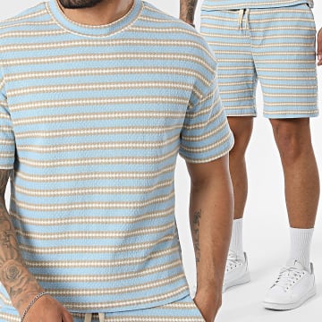 Uniplay - Tracksuit T-Shirts And Jogger Short Striped 210 212 Light Blue Beige