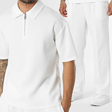 Uniplay - Ensemble Polo Manches Courtes Col Zippé Et Pantalon Jogging 226 Blanc