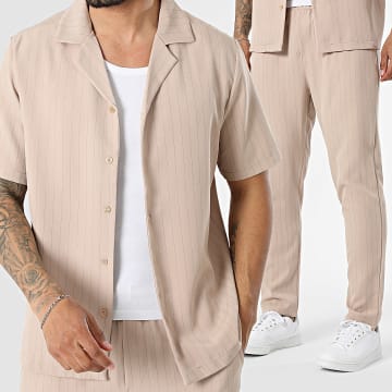 Uniplay - Ensemble Chemise Manches Courtes Et Pantalon Habillé A Rayures 221 Beige