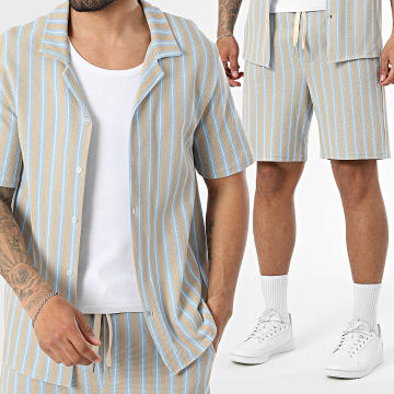 Uniplay - Tracksuit Short Sleeve Shirt And Jogger Short Striped 213 217 Beige Light Blue