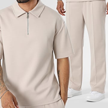 Uniplay - Ensemble Polo Manches Courtes Col Zippé Et Pantalon Jogging 226 Beige