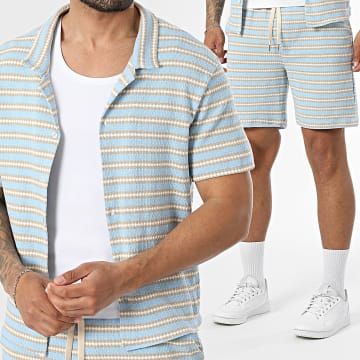 Uniplay - Tracksuit Short Sleeve Shirt And Jogger Short Striped 211 212 Light Blue Beige