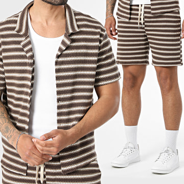 Uniplay - Tracksuit Short Sleeve Shirt And Jogger Short Striped 211 212 Brown Beige White