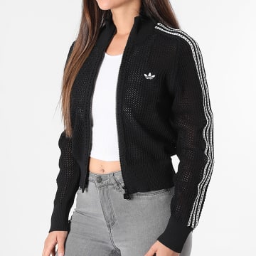 Adidas Originals - Gehaakte En Geventileerde Jass Met Rits En Strepen Dames Knitted Crochet Firebird KC6497 Zwart