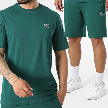 Adidas Originals - Ensemble Tee Shirt Et Short Jogging Trefoil Essential KD1323 KD1311 Vert Foncé
