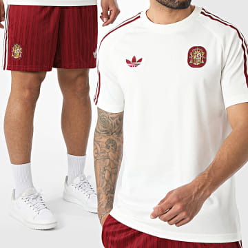Adidas Originals - Conjunto Camiseta de Fútbol y Pantalón Corto de chándal España JZ2256 JZ2257 Beige Claro Burdeos