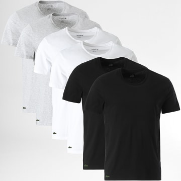 Lacoste - Lot De 6 Tee Shirts Slim Logo Brodé Crocodile Noir Blanc Gris Chiné
