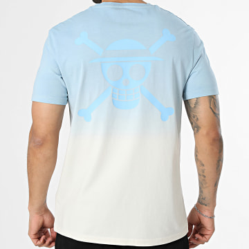 One Piece - T-Shirt Gradient Skull Hellblau Beige Verlauf
