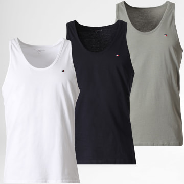 Tommy Hilfiger - Pack di 3 Canottiere 3867 Blu Navy Bianco Verde Kaki