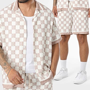KZR - Conjunto Camisa Manga Curta E Short Jogging 308 Bege Camelo