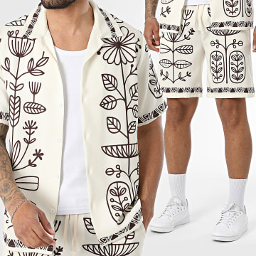 KZR - Conjunto Camisa Manga Curta E Short Jogging 257 Bege Marrom