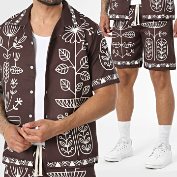 KZR - Conjunto Camisa Manga Curta E Short Jogging 257 Marrom Bege