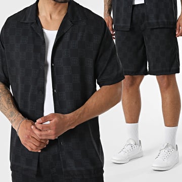 KZR - Conjunto Camisa Manga Curta e Calção de treino Xadrez 308 Preto Cinza Antracite