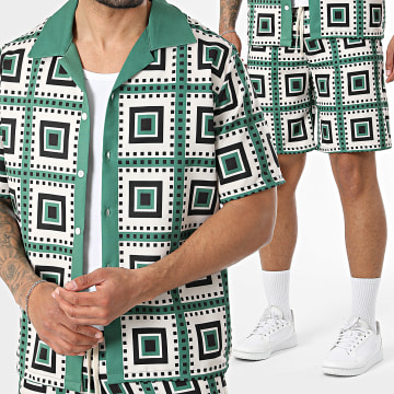 KZR - Conjunto Camisa Manga Curta E Calção de treino 214 Bege Verde Preto