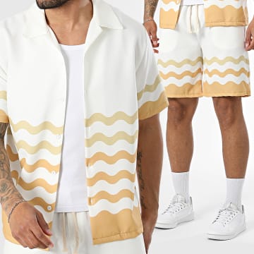 KZR - Conjunto Camisa Manga Curta E Short Jogging 213 Branco Amarelo