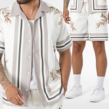 KZR - Conjunto Camisa Manga Curta E Calção de treino 245 Branco Bege